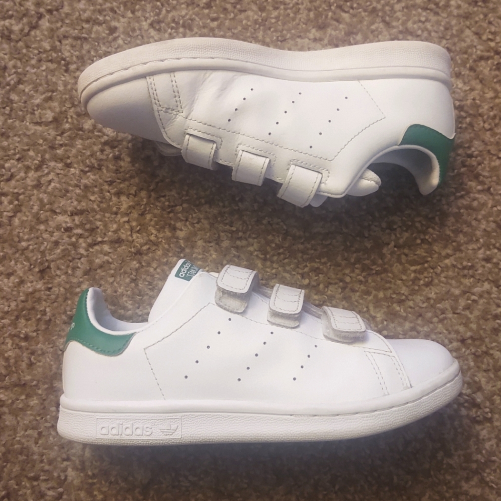 Adidas Stan Smith Velcro Strap Toddler Sneakers Size 1 White Green, PRE-OWNED
